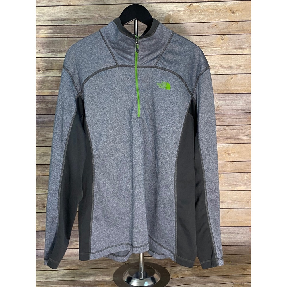 The North Face Mens XL Gray Lime Green 1/4 Zip Fleece Pullover 1/4 zip